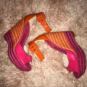 Nine West Pink and Orange Milesbtwnr Wedges